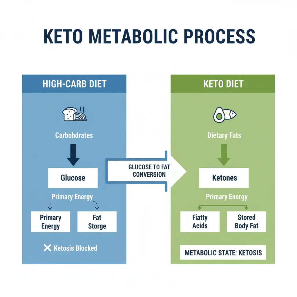 The metabolic process of the keto diet — carbohydrates vs. fats as energy sources